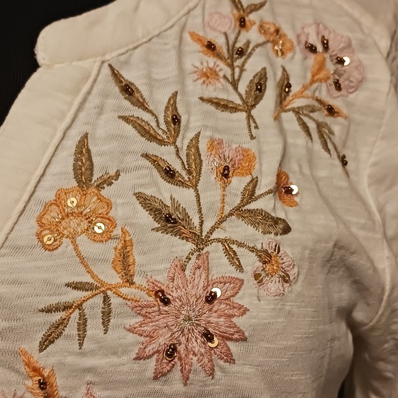 Style & Co Womens Floral Embroidered Sequined Tunic‎ Top Blouse Long Sleeve PM - Picture 3 of 7